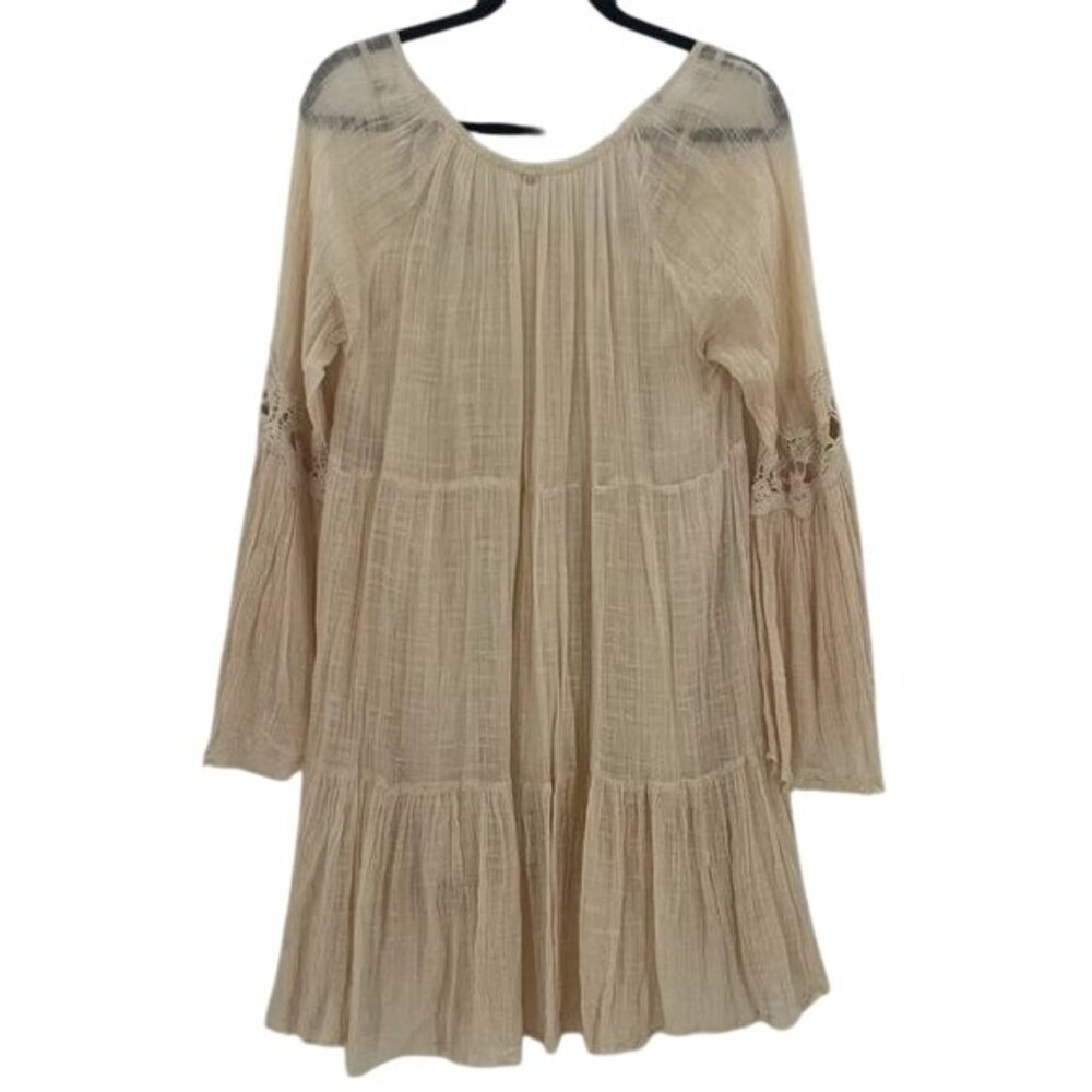 Free People x Free People One Gauzy Boho Cream Crochet Trim Mini Tent Dress - Picture 8 of 11
